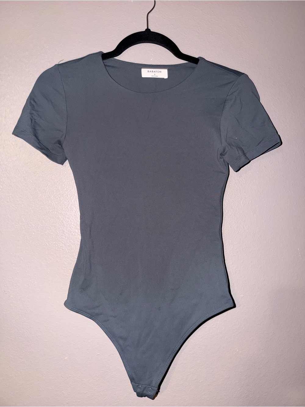 Babaton Slate-Blue Short Sleeve Crewneck Bodysuit